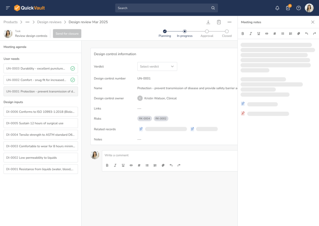 screenshot of design reviews for March 2025 on QV software