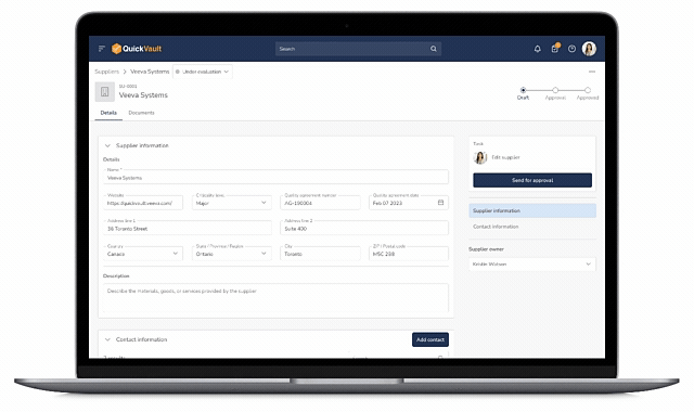 Supplier Management functionalities within QuickVault